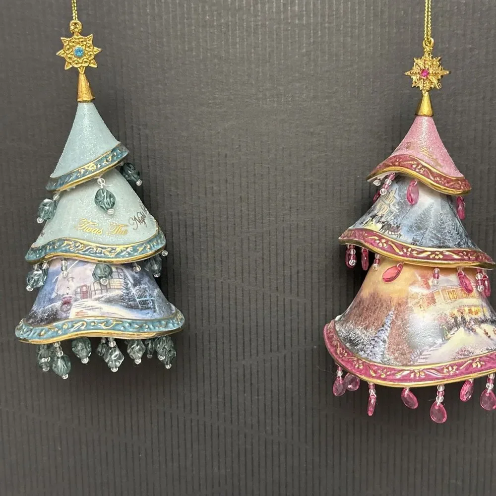 Thomas Kinkade Classic Ornaments, Decorated Christmas Tree Night Before And Home